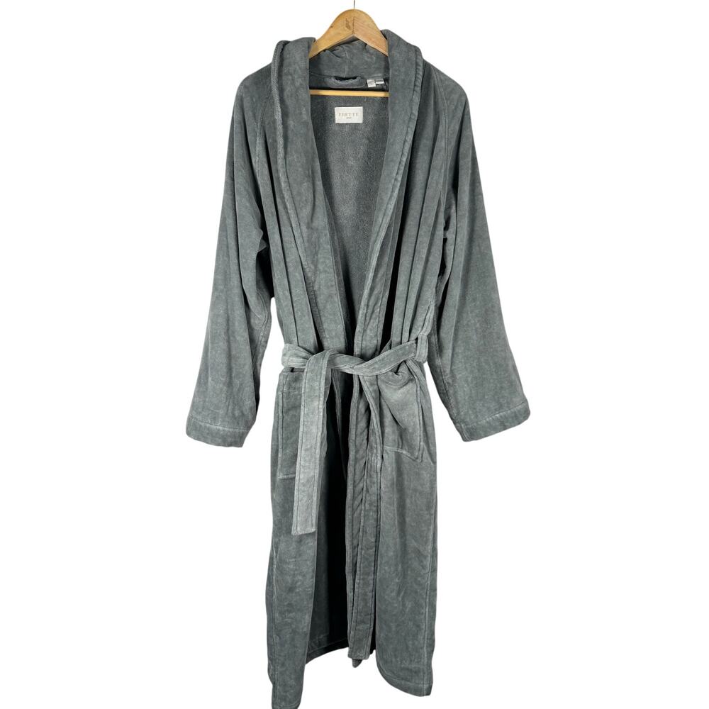 Frette Luxury Velour Gray Shawl Collar Bathrobe Large
